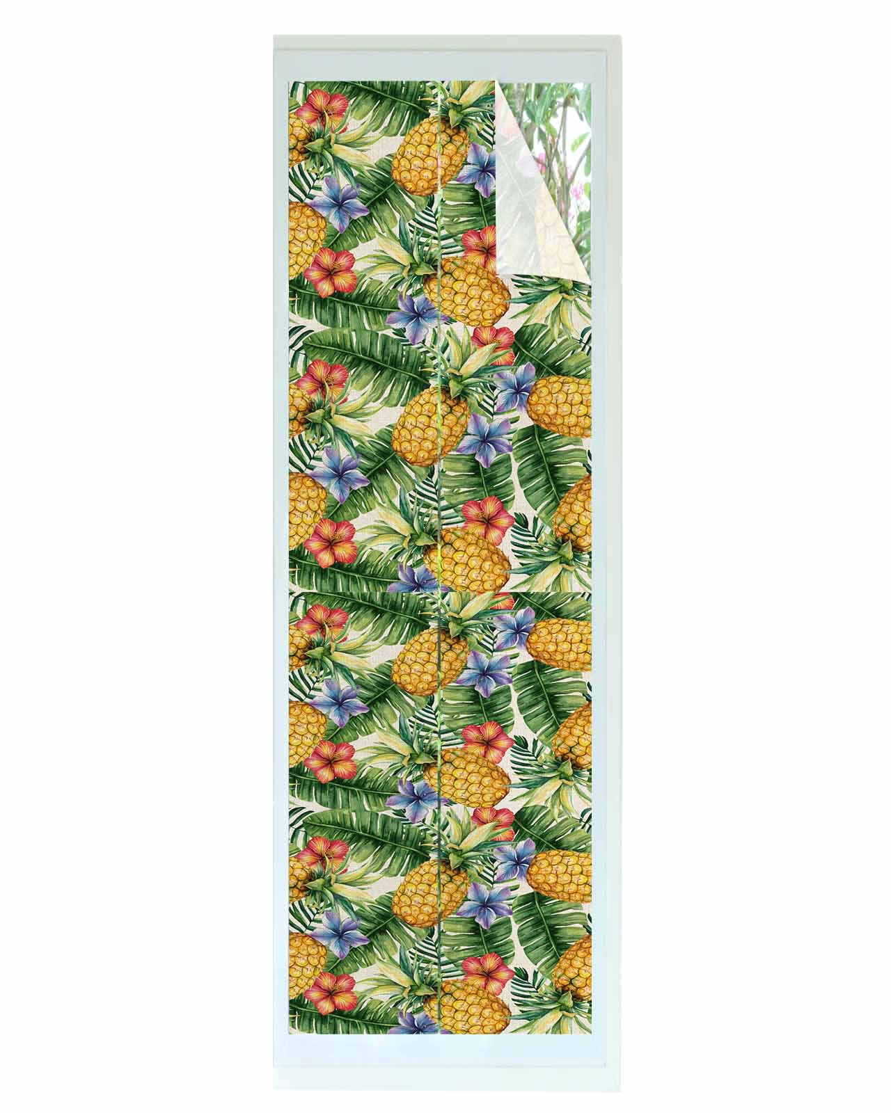 Window Privacy Film Pineapple Stained Glass Window Film Decorative Sun Block Window Cover Tropical Plants Flowers Fruit Watercolor Window Clings Static Adhesive Sticker for Bathroom 17.7"x78.7"