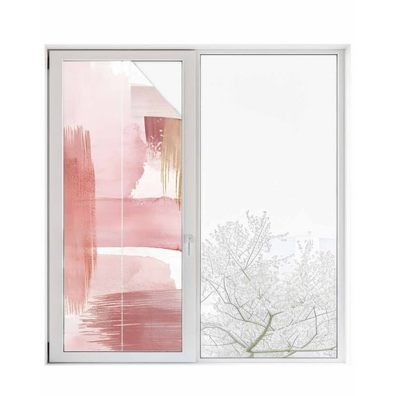 Window Privacy Film Pink Abstract Art Stained Glass Window Film Decorative Sun Block Window Cover Contemporary Luxury Color Block Window Clings Static Adhesive Sticker for Bathroom 23.6"x59"