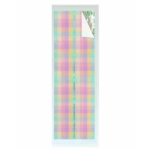 Window Privacy Film Pink Blue Plaid Stained Glass Window Film Decorative Sun Block Window Cover Buffalo Checkered Modern Gingham Lattice Window Clings Static Adhesive Sticker for Bathroom 29.5"x118"