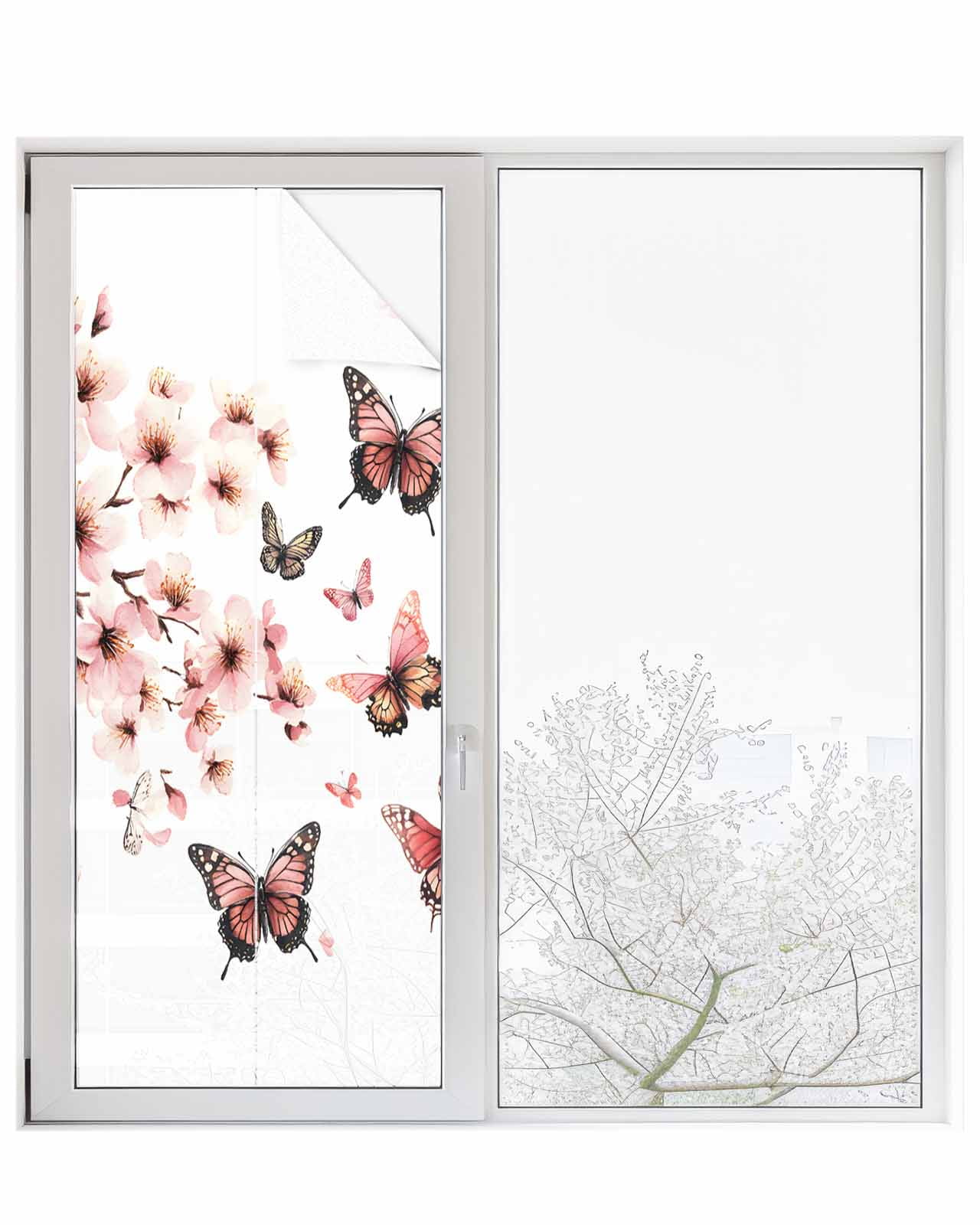 Window Privacy Film Pink Butterfly Floral Stained Glass Window Film ...