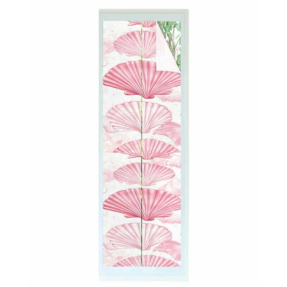Window Privacy Film Pink Coastal Shell Stained Glass Window Film Decorative Sun Block Window Cover Nautical Beach Summer Ocean Window Clings Static Adhesive Sticker for Bathroom 17.7"x78.7"