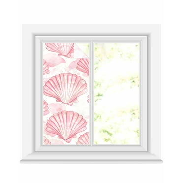 Window Privacy Film Pink Coastal Shell Stained Glass Window Film Decorative Sun Block Window Cover Summer Beach Nautical Ocean Window Clings Static Adhesive Sticker for Bathroom 17.7"x39.3"
