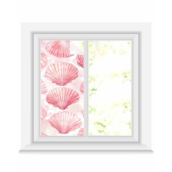 Window Privacy Film Pink Coastal Shell Stained Glass Window Film Decorative Sun Block Window Cover Summer Beach Ocean Nautical Window Clings Static Adhesive Sticker for Bathroom 19.6"x39.3"