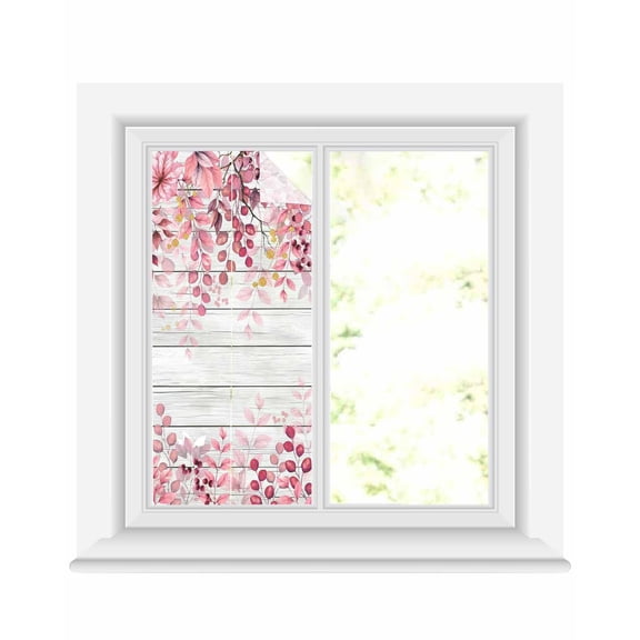 Window Privacy Film Pink Eucalyptus Leaves Stained Glass Window Film Decorative Sun Block Window Cover Botanical Farmhouse Rustic Wood Window Clings Static Adhesive Sticker for Bathroom 19.6"x39.3"