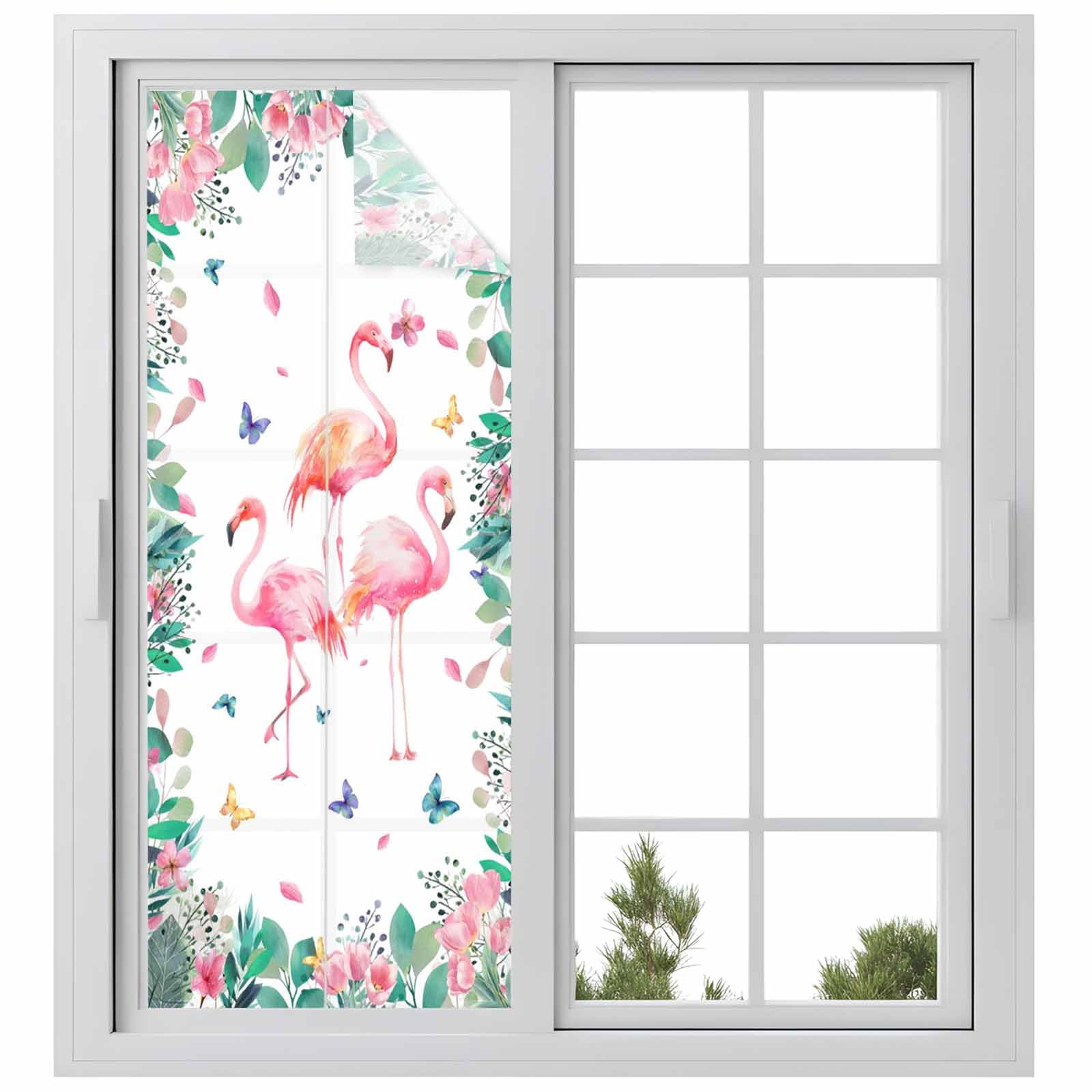 Window Privacy Film Pink Flamingo Stained Glass Window Film Decorative ...