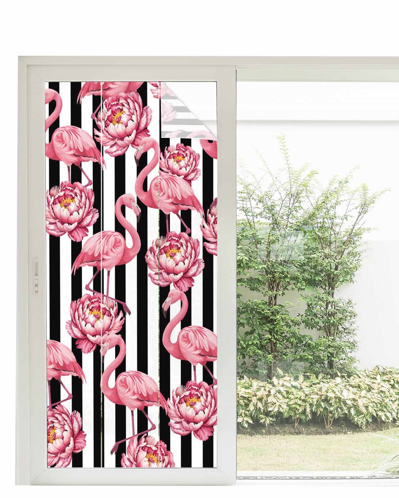 Window Privacy Film Pink Flamingos Stained Glass Window Film Decorative ...