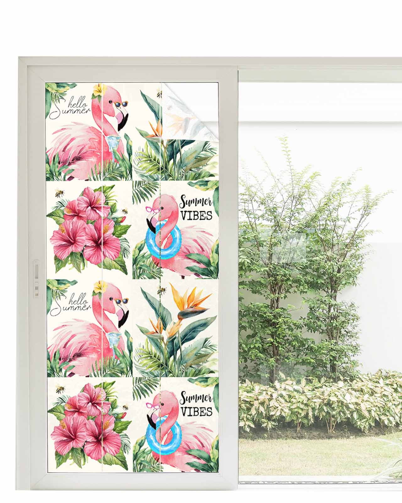 Window Privacy Film Pink Flamingos Stained Glass Window Film Decorative ...