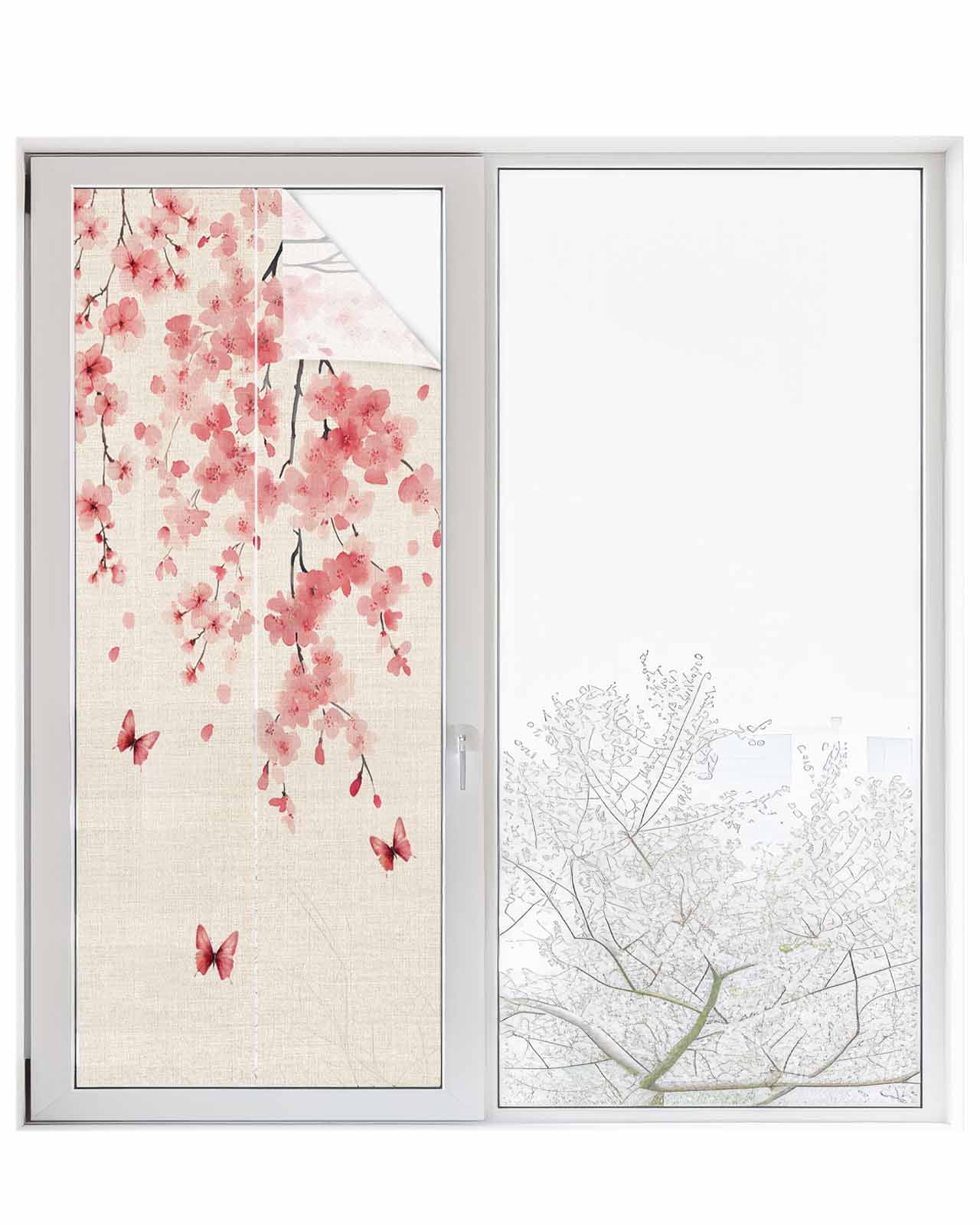 Window Privacy Film Pink Floral Blossom Stained Glass Window Film ...