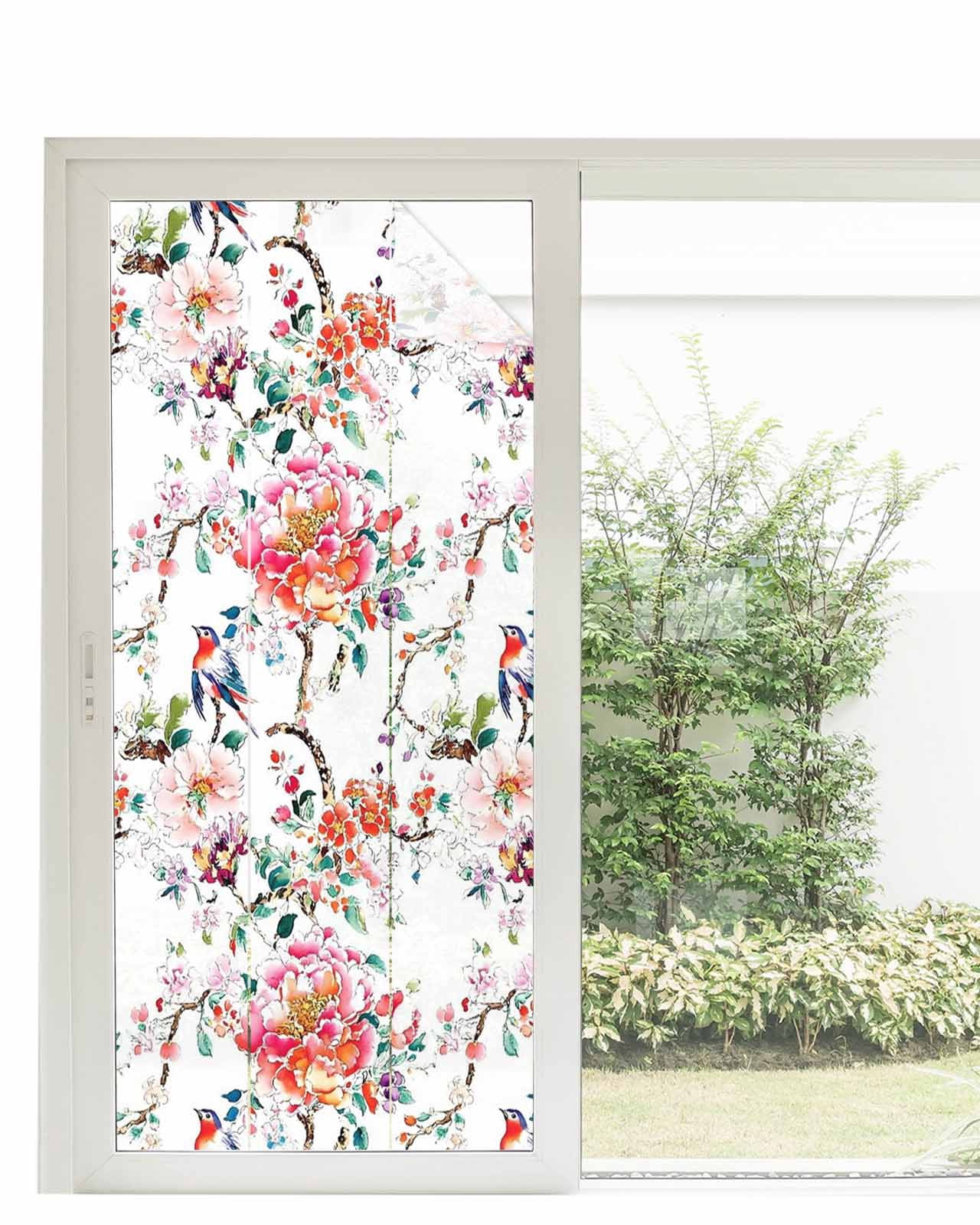 Window Privacy Film Pink Floral Stained Glass Window Film Decorative ...