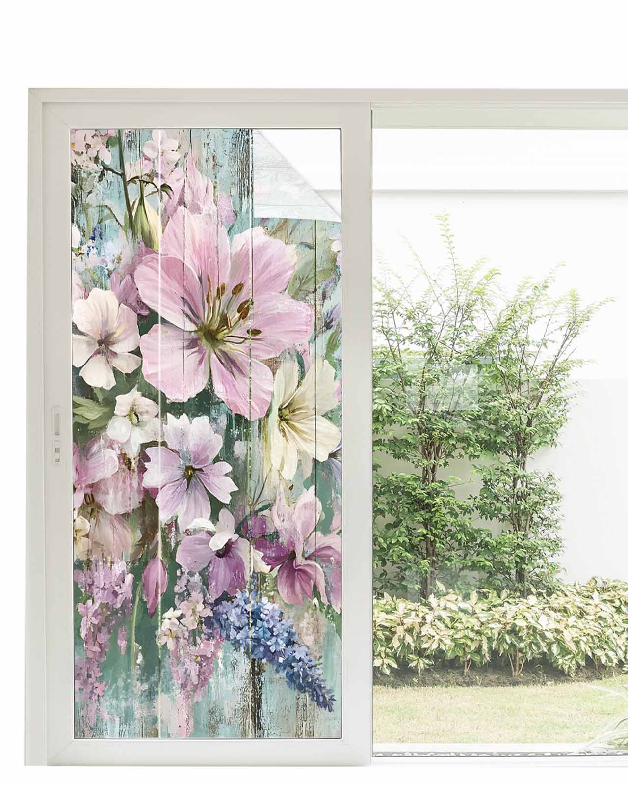 Window Privacy Film Pink Flower Stained Glass Window Film Decorative ...