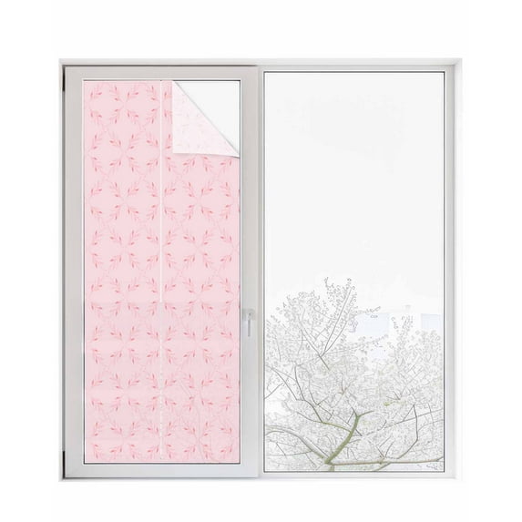 Window Privacy Film Pink Morocco Stained Glass Window Film Decorative Sun Block Window Cover Geometric Leaf Diamond Lattice Abstract Window Clings Static Adhesive Sticker for Bathroom 23.6"x59"