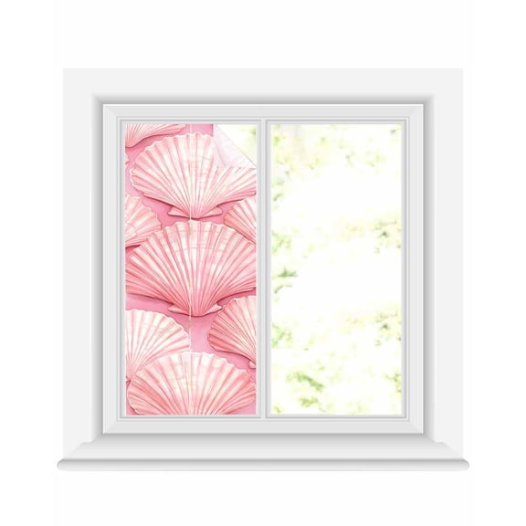 Window Privacy Film Pink Shell Coastal Stained Glass Window Film Decorative Sun Block Window Cover Nautical Ocean Summer Beach Window Clings Static Adhesive Sticker for Bathroom 19.6"x39.3"