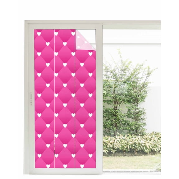 Window Privacy Film Pink Stained Glass Window Film Decorative Sun Block Window Cover Modern Romantic Love Heart Plaid Striped Art Window Clings Static Adhesive Sticker for Bathroom 35.4"x78.7"