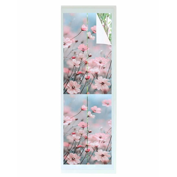 Window Privacy Film Pink Summer Spring Floral Stained Glass Window Film Decorative Sun Block Window Cover Farmhouse Flowers Window Clings Static Adhesive Sticker for Bathroom 23.6"x78.7"
