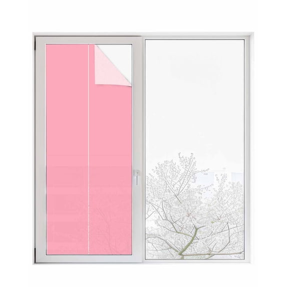 Window Privacy Film, Pink UV Sun Blocking Window Tint Film Heat Control One Way Blackout Window Film, Pure Pink Solid Color Simple Minimalism Art Non Adhesive Static Cling Window Sticker 23.6x59 In