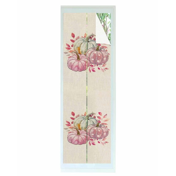Window Privacy Film, Pink White Pumpkins UV Sun Blocking Window Tint Film Heat Control One Way Blackout Window Film, Fall Thanksgiving Watercolor Eucalyptus Non Adhesive Static Cling 29.5x118 In