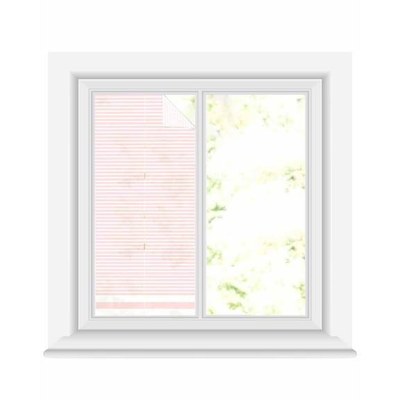 Window Privacy Film, Pink White Striped UV Sun Blocking Window Tint Film Heat Control One Way Blackout Window Film, Farmhouse Geometric Horizontal Lines Stripes Non Adhesive Static Cling 17.7x39.3 In