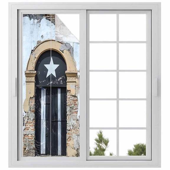 Window Privacy Film Puerto Rico Flag Stained Glass Window Film Decorative Sun Block Window Cover Retro Rustic Door Artwork Picture Prints Window Clings Static Adhesive Sticker for Bathroom 23.6"x59"