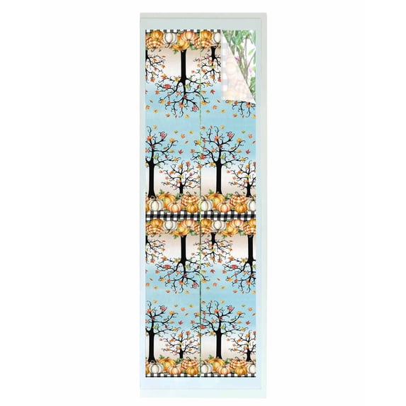 Window Privacy Film Pumpkins Thanksgiving Stained Glass Window Film Decorative Sun Block Window Cover Fall Watercolor Botanical Leaves Blue Retro Window Clings Static Sticker for Bathroom 29.5"x118"