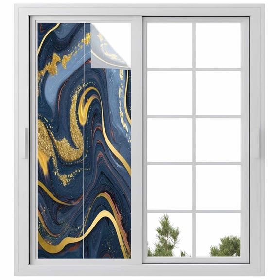 Window Privacy Film Purple Blue Golden Marble Stained Glass Window Film Decorative Sun Block Window Cover Abstract Modern Art Marble Window Clings Static Adhesive Sticker for Bathroom 23.6"x59"