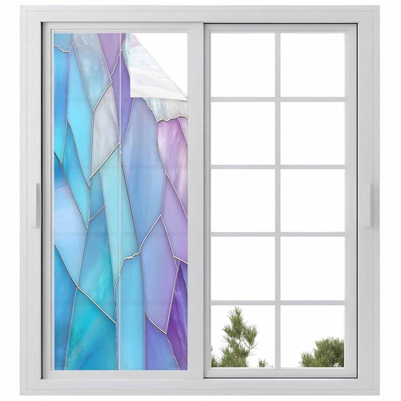 Window Privacy Film Purple Blue Marble Stained Glass Window Film Decorative Sun Block Window Cover Modern Abstract Art Marble Crack Window Clings Static Adhesive Sticker for Bathroom 23.6"x59"