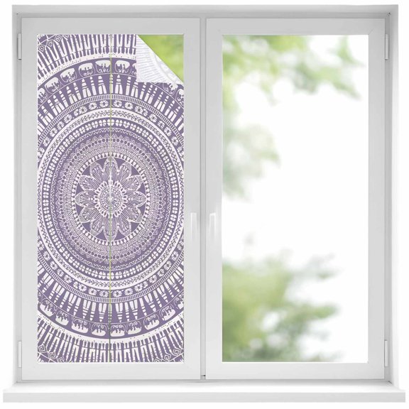 Window Privacy Film Purple Boho Stained Glass Window Film Decorative Sun Block Window Cover Mantoro Flower Modern Abstract Bohemian Floral Window Clings Static Sticker for Bathroom 17.7"x39.3"