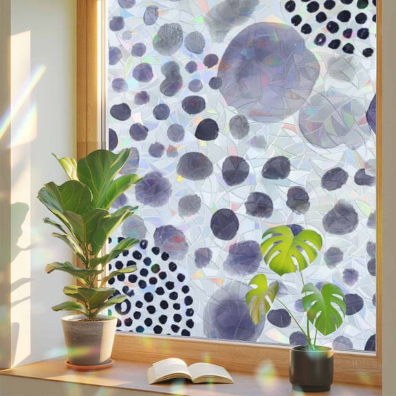 Window Privacy Film Purple Bubble Dots Stained Glass Window Film Modern Abstract Art Ink Rainbow Static Window Clings for Glass Windows Home Bathroom Living Room Office Glass Door Sticker 17.7"39.3"