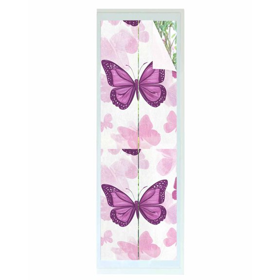 Window Privacy Film Purple Butterflies Stained Glass Window Film Decorative Sun Block Window Cover Spring Summer Butterfly Window Clings Static Adhesive Sticker for Bathroom 29.5"x118"