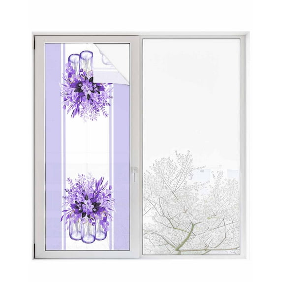 Window Privacy Film, Purple Eucalyptus Leaves UV Sun Blocking Window Tint Film Heat Control One Way Blackout Window Film, Spring Summer Floral Botanical Flowers Non Adhesive Static Cling 23.6x59 In