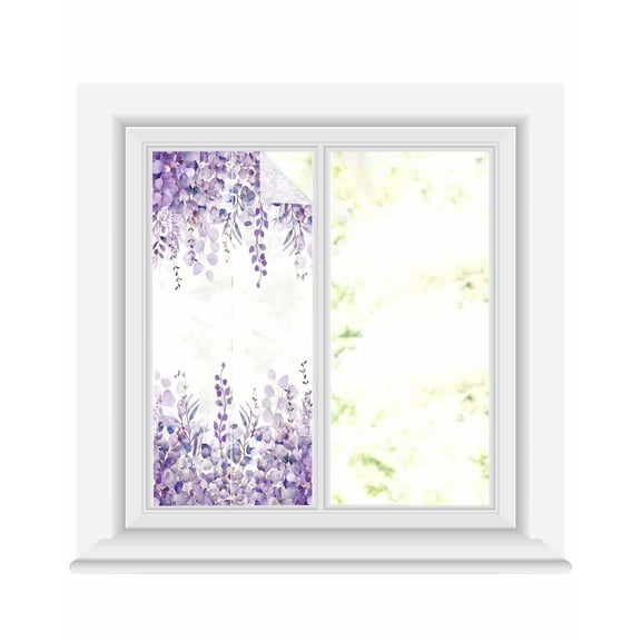 Window Privacy Film, Purple Eucalyptus UV Sun Blocking Window Tint Film Heat Control One Way Blackout Window Film, Spring Summer Botanical Floral Leaves Country Non Adhesive Static Cling 17.7x39.3 In