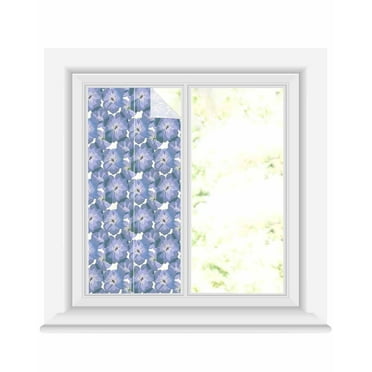 Window Privacy Film Purple Flower Stained Glass Window Film Decorative Sun Block Window Cover Spring Floral Country Pastoral Garden Window Clings Static Adhesive Sticker for Bathroom 19.6"x39.3"
