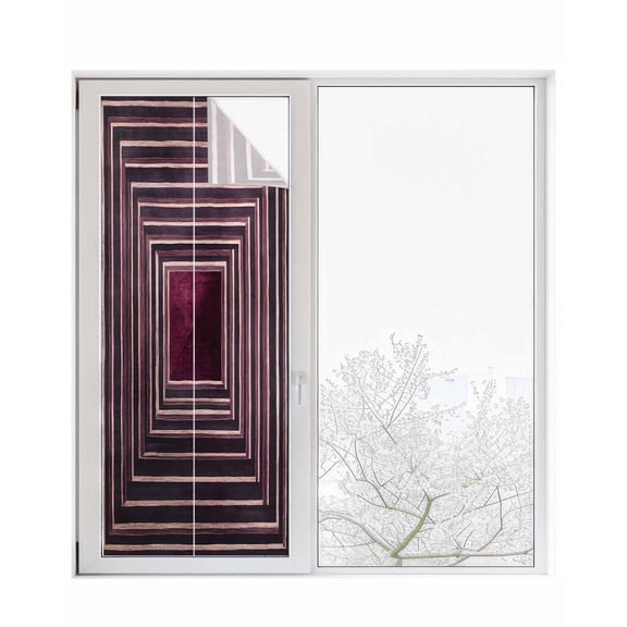 Window Privacy Film Purple Framed Geometric Stained Glass Window Film Decorative Sun Block Window Cover Vintage Modern Abstract Art Window Clings Static Adhesive Sticker for Bathroom 23.6"x59"