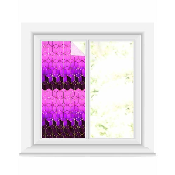 Window Privacy Film Purple Geometric Stained Glass Window Film Decorative Sun Block Window Cover Gradient Black Gold Mottled Comb Grid Window Clings Static Adhesive Sticker for Bathroom 17.7"x39.3"