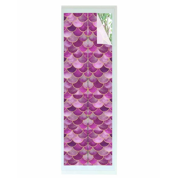 Window Privacy Film Purple Ombre Scale Stained Glass Window Film Decorative Sun Block Window Cover Abstract Art Ocean Coastal Window Clings Static Adhesive Sticker for Bathroom 17.7"x78.7"