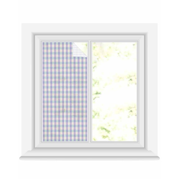 Window Privacy Film Purple Stained Glass Window Film Decorative Sun Block Window Cover Grid Checkered Plaid Gingham Lattice Trellis Window Clings Static Adhesive Sticker for Bathroom 19.6"x39.3"