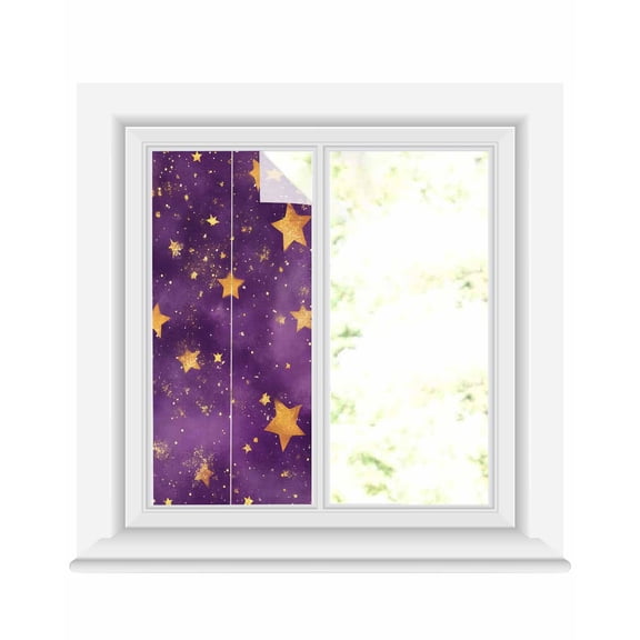 Window Privacy Film Purple Starry Sky Stained Glass Window Film Decorative Sun Block Window Cover Yellow Retro Star Window Clings Static Adhesive Sticker for Bathroom 17.7"x39.3"