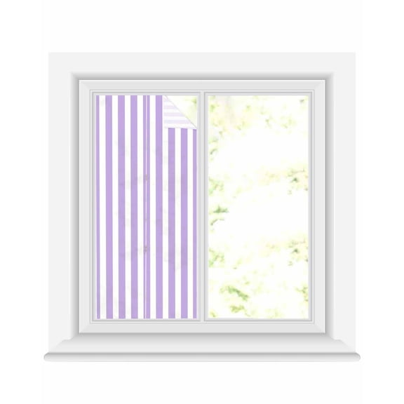 Window Privacy Film, Purple Stripes UV Sun Blocking Window Tint Film Heat Control One Way Blackout Window Film, Farmhouse White Simple Vertical Striped Non Adhesive Static Cling Sticker 17.7x39.3 In