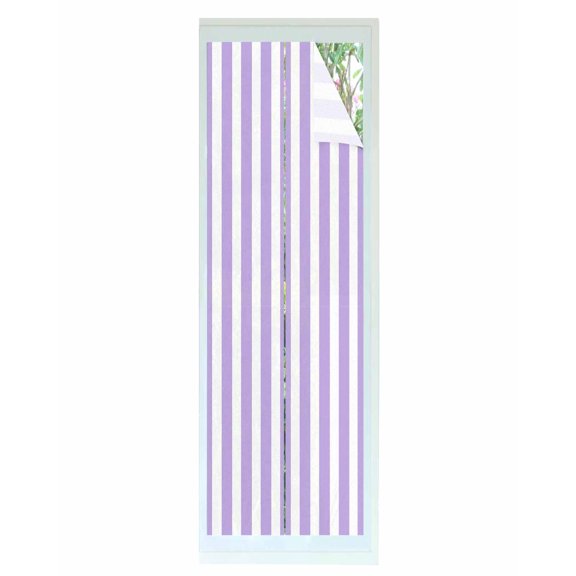 Window Privacy Film, Purple Stripes UV Sun Blocking Window Tint Film Heat Control One Way Blackout Window Film, Farmhouse White Simple Vertical Striped Non Adhesive Static Cling Sticker 29.5x118 In