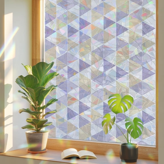 Window Privacy Film Purple Triangle Pattern Geometric Stained Glass Window Film Modern Abstract Static Window Clings for Glass Windows Home Bathroom Living Room Office Door Sticker 17.7"39.3"