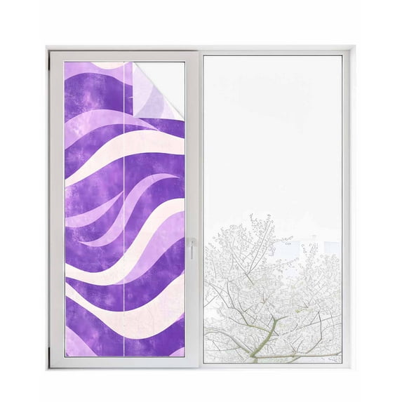 Window Privacy Film Purple Waves Stained Glass Window Film Decorative Sun Block Window Cover Ombre Sea Ripples Shabby Beach Window Clings Static Adhesive Sticker for Bathroom 23.6"x59"