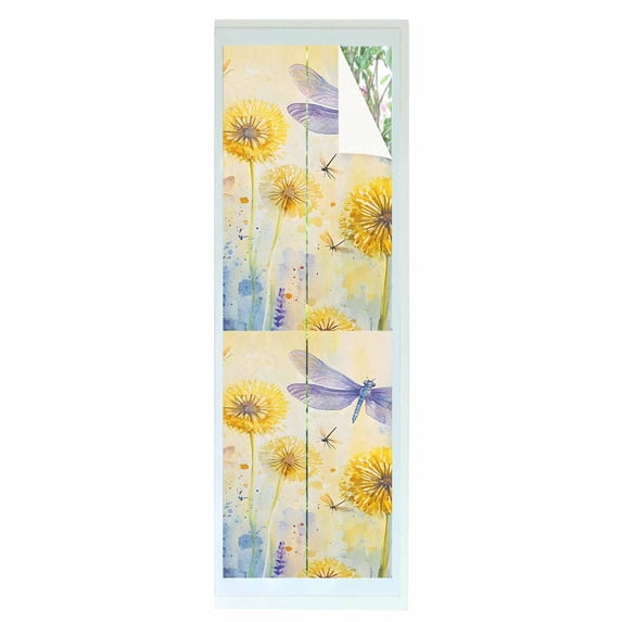 Window Privacy Film Purple Yellow Dragonfly Stained Glass Window Film Decorative Sun Block Window Cover Watercolor Spring Floral Window Clings Static Adhesive Sticker for Bathroom 17.7"x78.7"