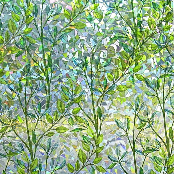 Window Privacy Film Rainbow Clings Leaf Vinyl Stained Glass Window Decals 3D Decorative Static Cling Window Sticker17.7x78.7 in