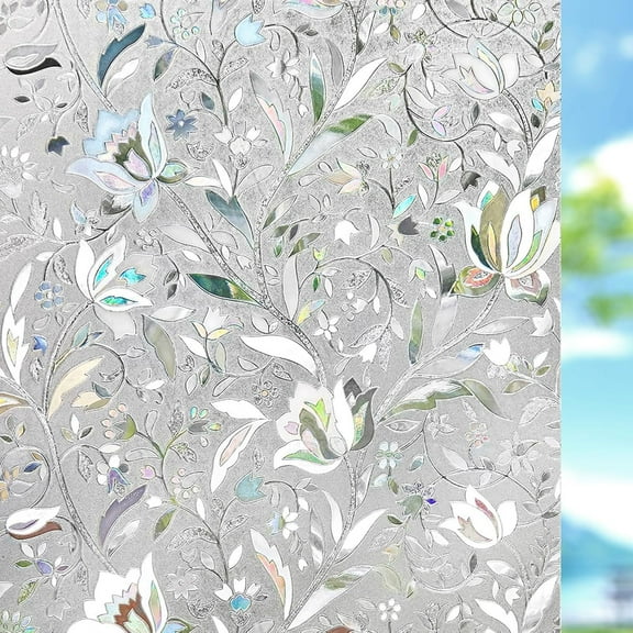 Window Privacy Film Rainbow Clings Tulip Vinyl Stained Glass Window Decals 3D Decorative Static Cling Window Sticker 17.7 x 78.7 in