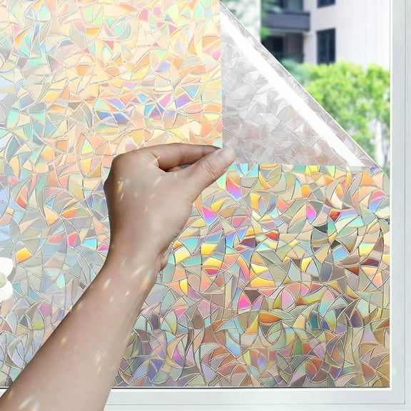 Window Privacy Film Rainbow Film Stained Glass Window Clings, 3D Decorative UV Sun Blocking Sticker, 23.62" 78.74 " Static Cling Removable Heat Control Tint for Home Door