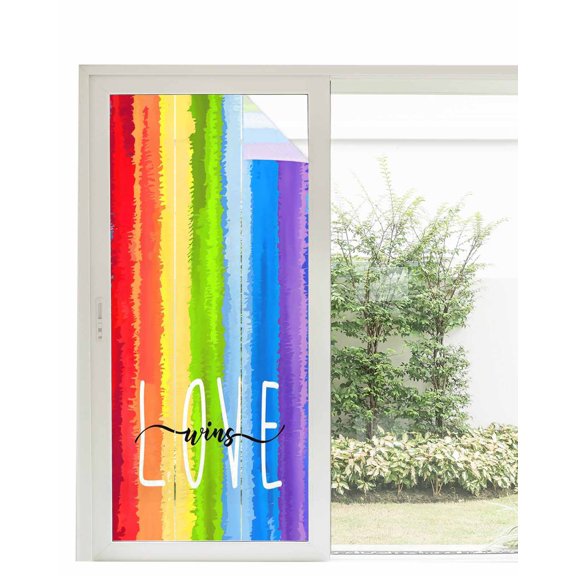 Window Privacy Film Rainbow Stained Glass Window Film Decorative Sun Block Window Cover Cartoon Colorful Gradient Striped Funny Art Window Clings Static Adhesive Sticker for Bathroom 35.4"x78.7"