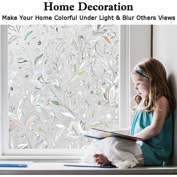 Window Privacy Film Rainbow Static Cling Stained Glass Film ,Static Cling Window Sticker Non-Adhesive Removable Reflective Window Vinyl,17.5 x 78.7 inches
