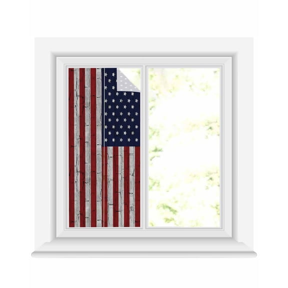 Window Privacy Film Red American Flag Stained Glass Window Film Decorative Sun Block Window Cover White Stripe Vintage US Flag Starts Window Clings Static Adhesive Sticker for Bathroom 17.7"x39.3"