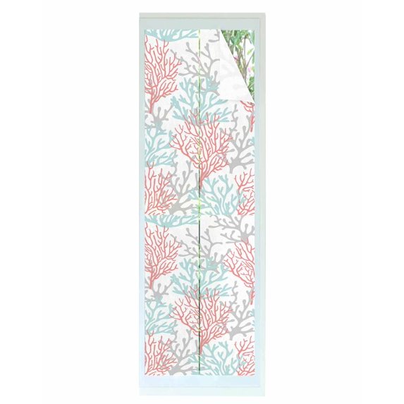 Window Privacy Film, Red Aqua Grey Coral UV Sun Blocking Window Tint Film Heat Control One Way Blackout Window Film, Spring Summer Coastal Ocean Beach Non Adhesive Static Cling Sticker 29.5x118 In