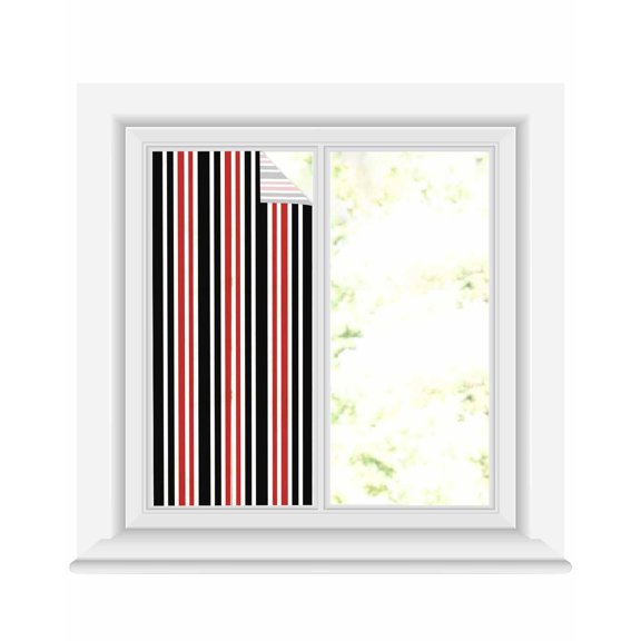 Window Privacy Film Red Black Stripe Stained Glass Window Film Decorative Sun Block Window Cover Farmhouse Minimalist Striped Window Clings Static Adhesive Sticker for Bathroom 19.6"x39.3"