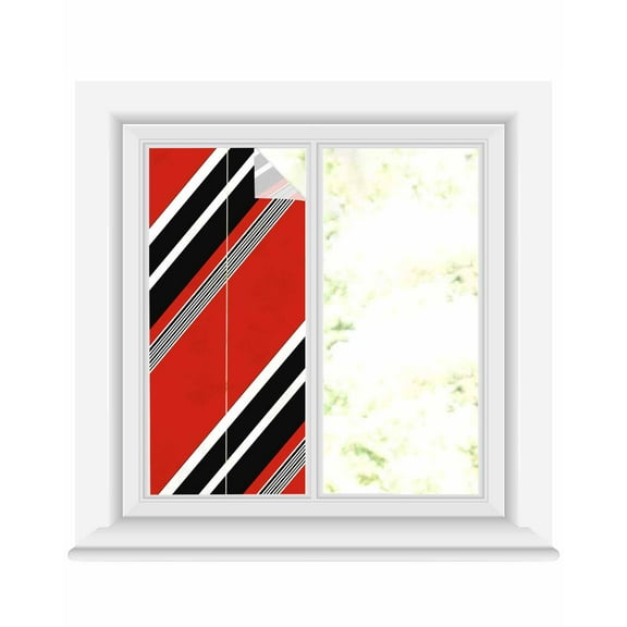 Window Privacy Film Red Black Stripe Stained Glass Window Film Decorative Sun Block Window Cover Geometric Simple Color Line Window Clings Static Adhesive Sticker for Bathroom 17.7"x39.3"